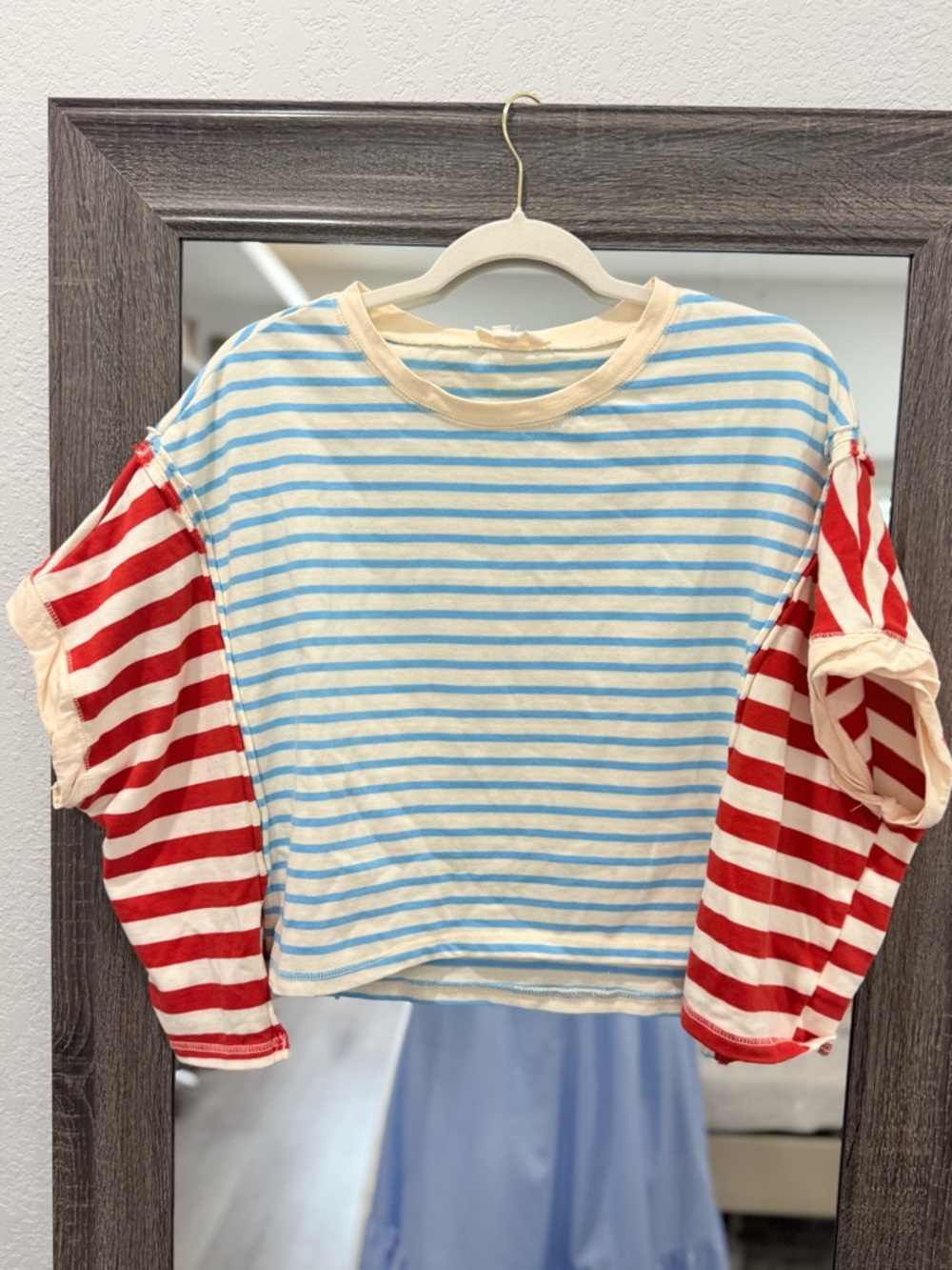 Oversized Tee in Blue, Cream & Red